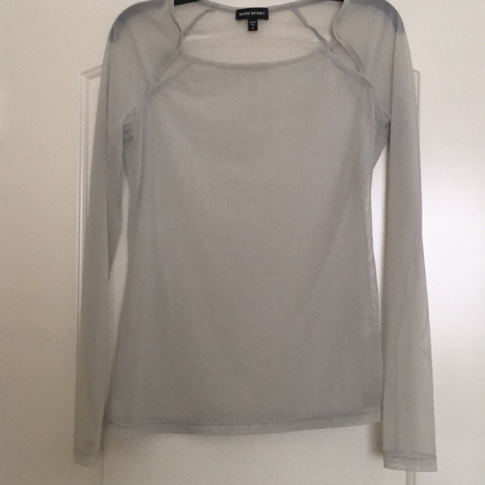 Bebe Sport Long Sleeve Mesh T-Shirt Light Gray M